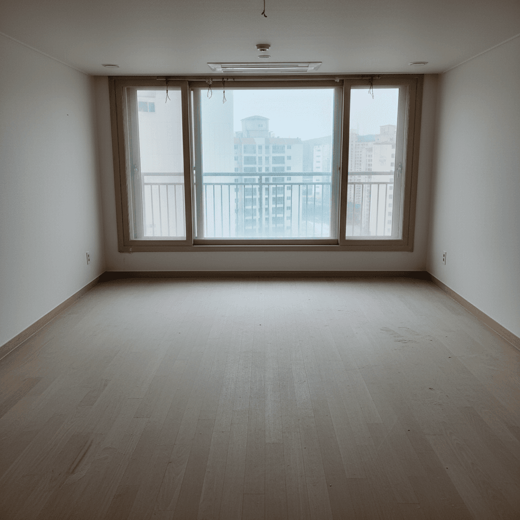 청소 전 거실 바닥, 미세먼지와 시멘트 가루가 눈에 띕니다.